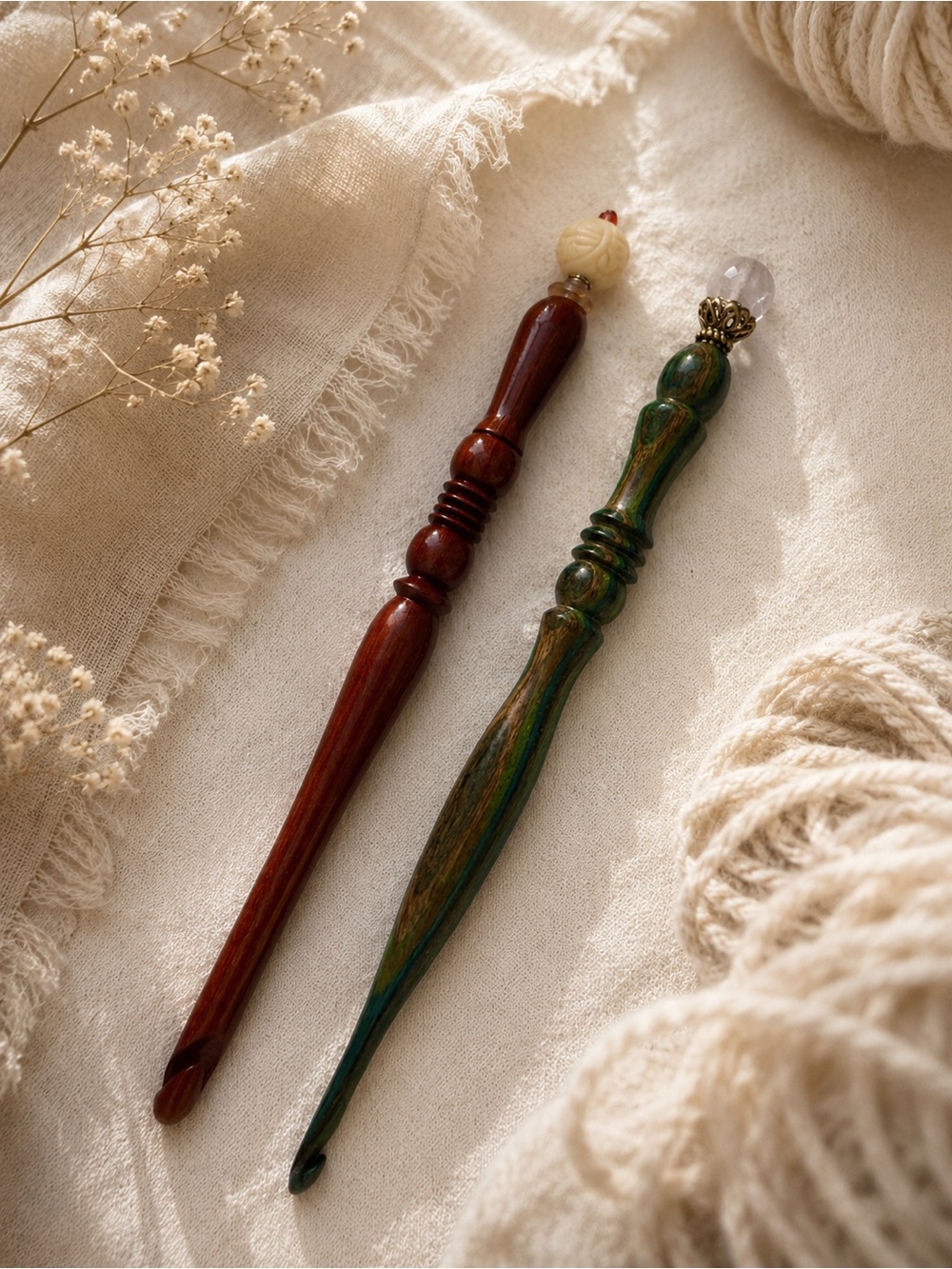 Handcrafted Wooden Crochet Hook Set Artisan Turned Wood Crochet Tools Fiber Arts